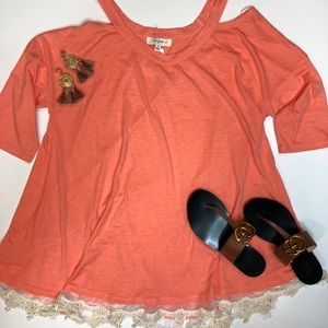 PLUS SIZE. Orange with lace trim top